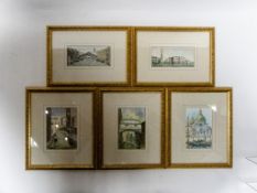 A collection of signed watercolours of Venice, illegible signatures, 11.5 x 16cm. (5)