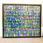 Lee Krasner (1908-1984) Silk Artist, Proof No.2 framed abstract design in bright blue, green and
