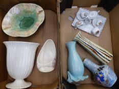 Beswick ceramic items to include an Art Deco bowl, vases, lamp base, basket, together with crested