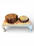 3 various footstools to include upholstered bench stool, painted white with ball and claw feet,