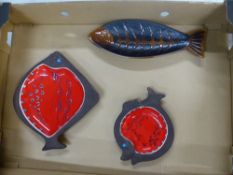 A collection of 3 Beswick fish shaped dishes / plates to include red and brown dish model 2133