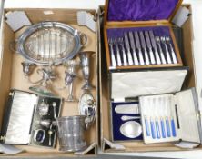 A selection of boxed Cutlery to include:- EPNS blue handled knives, Fish knives & forks, Serving