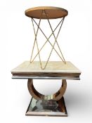 Arianna cream marble top lamp table on stainless steel base together with marble effect round side