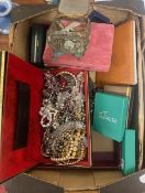 A large quantity of vintage costume jewellery including pearl necklaces, marquisate jewels,