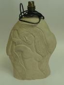 Studio Pottery table lamp base depicting a naked lady, inscribed to the back AFTER EG, overall