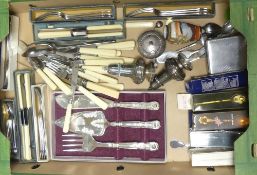 A mixed selection of metal ware to include:- Cutlery, knives, forks, boxed spoons, condiment set,