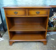 Reproduction yew bookcase with two drawers, W 77cm.