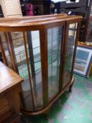 Mid century mahogany china/display cabinet, mirrored back and glass shelves to the interior,