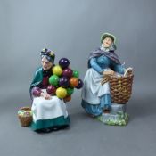 Royal Doulton character figurines 'The Old Balloon Seller' HN1315 and 2nd quality Old Meg HN2494 (