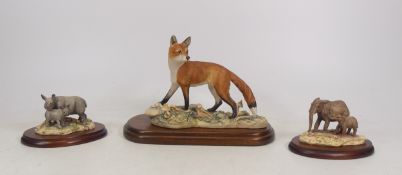 Three Border Fine Arts to include 'Fox Standing', Rhino & Calf WW31 and Elephant WW20 (3)