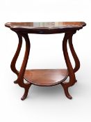 Oak bombe shaped hall console table. Serpentine demi lune top with protruding curved legs and