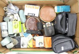 A collection of camera equipment to include Chinon CM-4s 35mm film camera with lens, Samsung 34x
