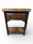 Dark oak priory style console table with single drawer and lower shelf - H73cm x W80cm x D37cm