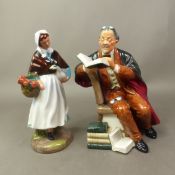 Two Royal Doulton seconds character figures Country Lass HN1991 and The Professor HN2281 (2).