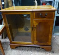 Reproduction yew Hi-Fi cabinet, on castors, 2 door, W 78cm x H 74cm x D45cm.