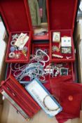 Vintage jewellery case with costume jewellery contents, including necklaces, beads, bracelets,