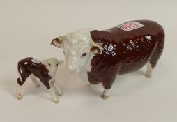 Beswick Hereford bull and calf. (2)