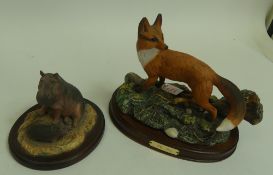 Royal Doulton, The Fox, in a matte finish on a wooden plinth, together with Border Fine Arts,