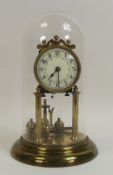 German brass 400-day anniversary clock, housed under a dome. (H: 32cm)