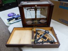W & J. George & Becker cased sextant, together with Baird & Tatlock Glasgow balance scale. (2)