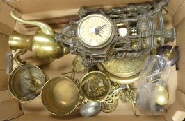 A collection of brass to include large pitcher, horse brass medallions with various designs, small