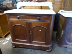 Mahogany 1 drawer/2 door marble topped side cabinet, W 88cm x H 80cm x D 44cm.