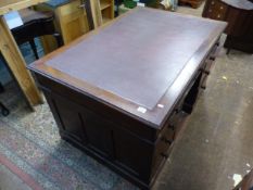 Mahogany leather topped Partners Desk, 9 drawers to one side, 2 cupboard doors to the opposite side,