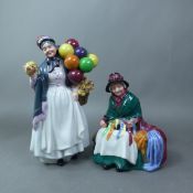 Royal Doulton character figurines Biddy Penny Farthing HN1843 and Silk and Ribbons HN2017 (2).