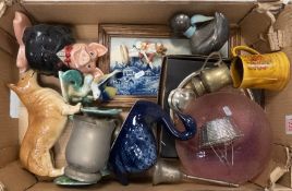 Mixed collection of items to include a Natwest pig, framed tile picture, mixed metalware, etc (1