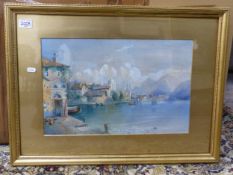 Late Victorian watercolour painting, titled 'Town and Lake of Como 1896' Unsigned, or no signature