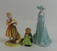 Royal Doulton lady figurines to include Age of Innocence Puppy Love HN3371 and figurine of Dickens