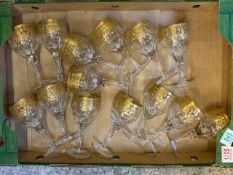De Lamerie, fourteen heavily gilt decorated Crystal glass wine glasses. (1 Tray)