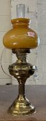 Brass oil lamp with coloured amber glass globe shade, brass cargo light lantern with clear glass