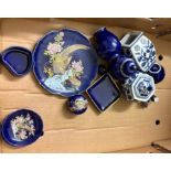 A collection of Japanese cobalt blue porcelain to include Kutani lidded ginger jars, unmarked pin