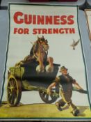 Vintage Guinness advertising poster featuring a man pulling a cart originally designed in 1949 by