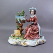 G. Pellati for Capodimonte figure of a female artist painting a landscape, height 22cm.