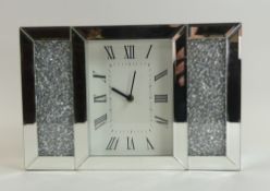 Crushed jewel mirrored table/wall clock, featuring a contemporary design with mirrored glass finish.