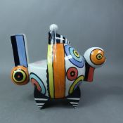 Lorna Bailey abstract novelty teapot, signed, height 19cm.