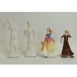 A collection of figurines to include Goebel Skimming Gently, Fine China lady figure by Leonardo