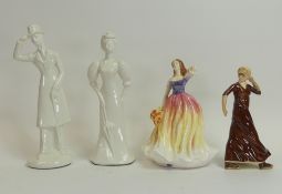 A collection of figurines to include Goebel Skimming Gently, Fine China lady figure by Leonardo