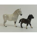 Royal Doulton grey Shetland pony together with Shetland foal. (2)