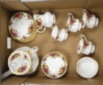 Royal Albert 'Old Country Roses' part tea set to include:- Teapot, four teacups, six saucers, six
