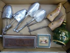 Mixed collection of items to include three pairs of vintage shoe stretchers, one pair being from