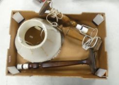 Three vintage wooden lamp bases (not tested) one lamp shade. Tallest:-43cm (1tray)