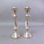 Pair of hallmarked Sterling silver candlestick holders, Birmingham 1972, height 20.5cm, weighted,