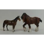 Beswick, walking bay Shire horse, in matt finish, with Huntsman's bay horse, in gloss. (2)