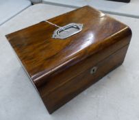 Walnut veneered hinged box with white metal fittings, no internals, size W 30cm x D 22.5cm x H