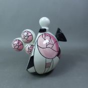 Lorna Bailey half moon teapot in the Charles Rennie Mackintosh pattern, height 18cm.
