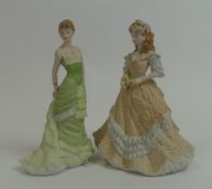 Coalport lady figurines to include The Age of Elegance Serenade and Easter Bonnet. (H: 21cm) (2)