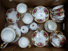 Royal Albert Old Country Roses pattern double tea set consisting of a large teapot, teapot stand,